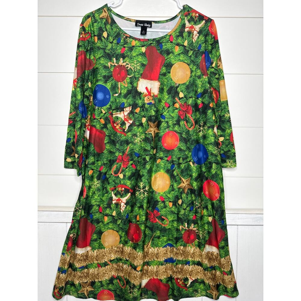 Dress Works Christmas Holiday A-Line "Ugly Christmas" Dress Green SZ MEDIUM NWOT